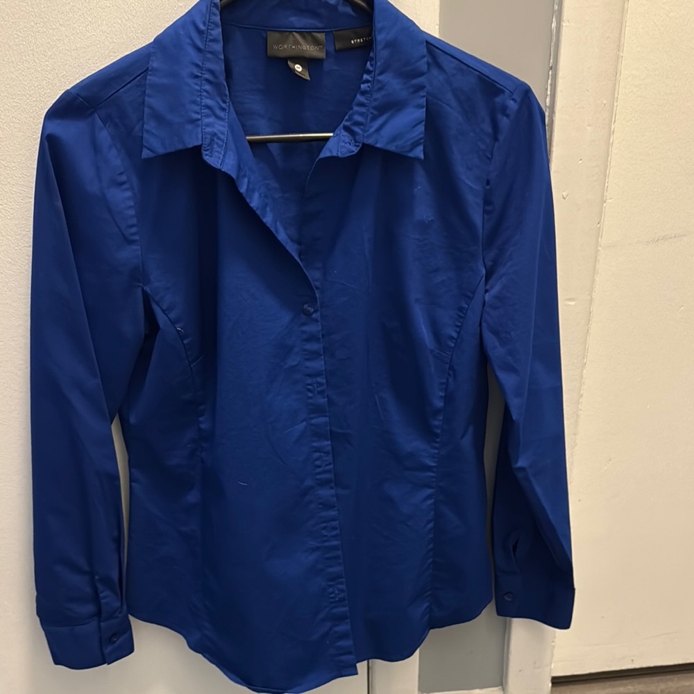 Worthington Blue Button-Up Blouse